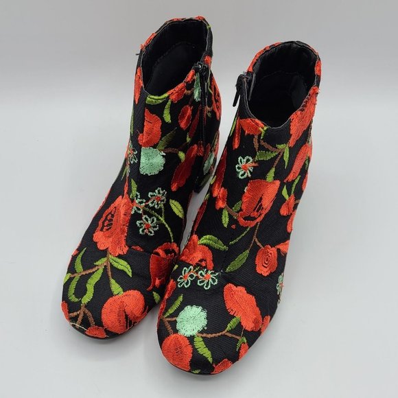 Qupid Floral Embroidery Black Boots Sz 5 - Picture 10 of 10